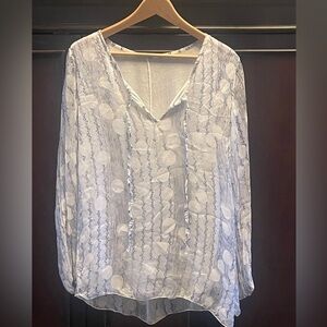 ⭐️Women's White and Gray Patterned Top made in Italy Silk Blend